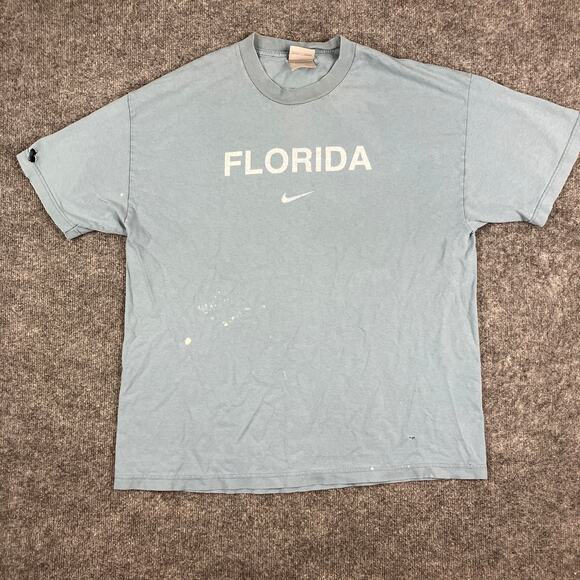 Nike T-Shirt Mens Size XL Blue Florida Spellout Swoosh Graphic Tee Distressed - Picture 2 of 11